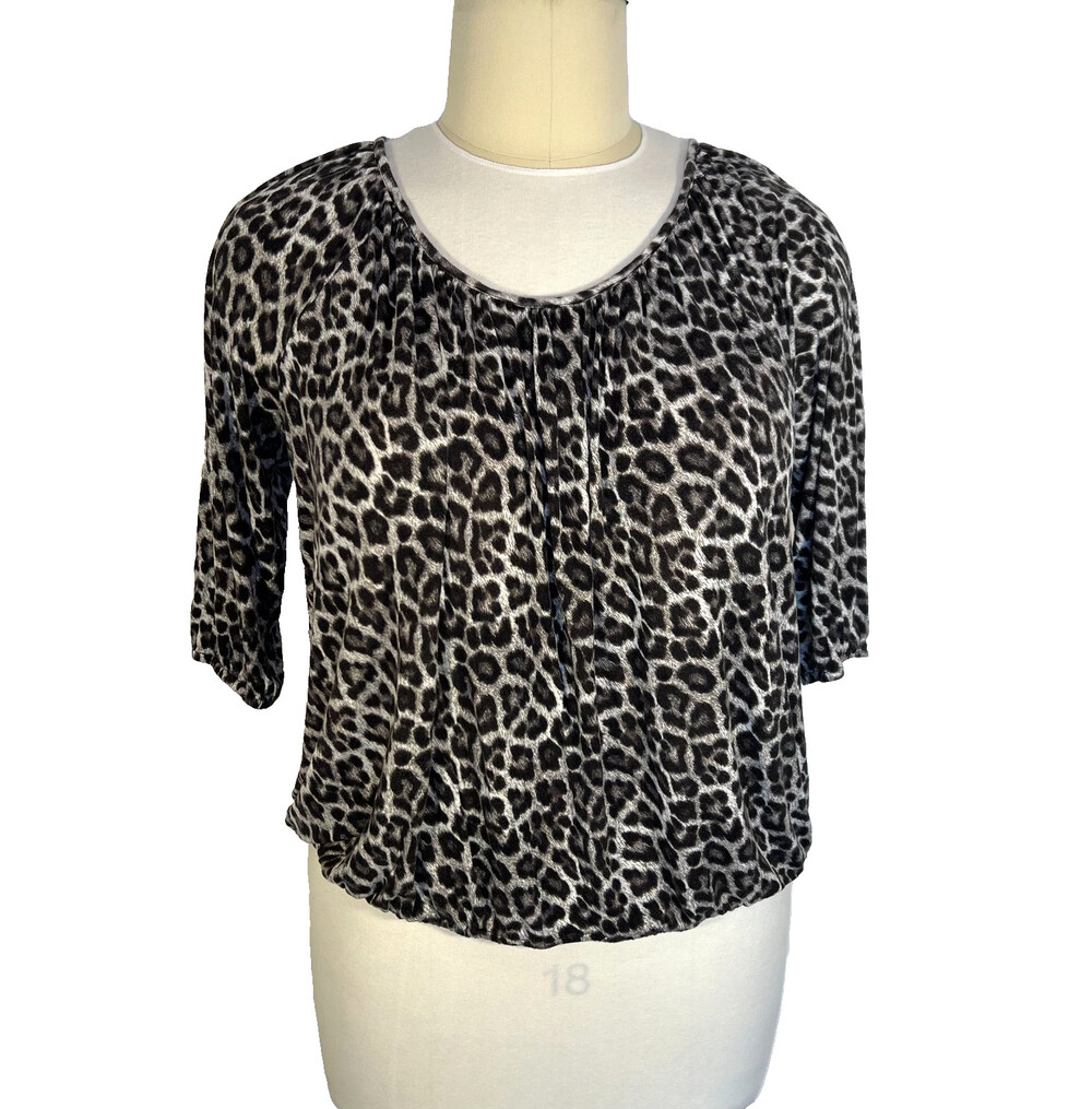 Michael Kors - Peasant Top Blouse Women's 2X Animal Print Bubble Hem Half Sleeve